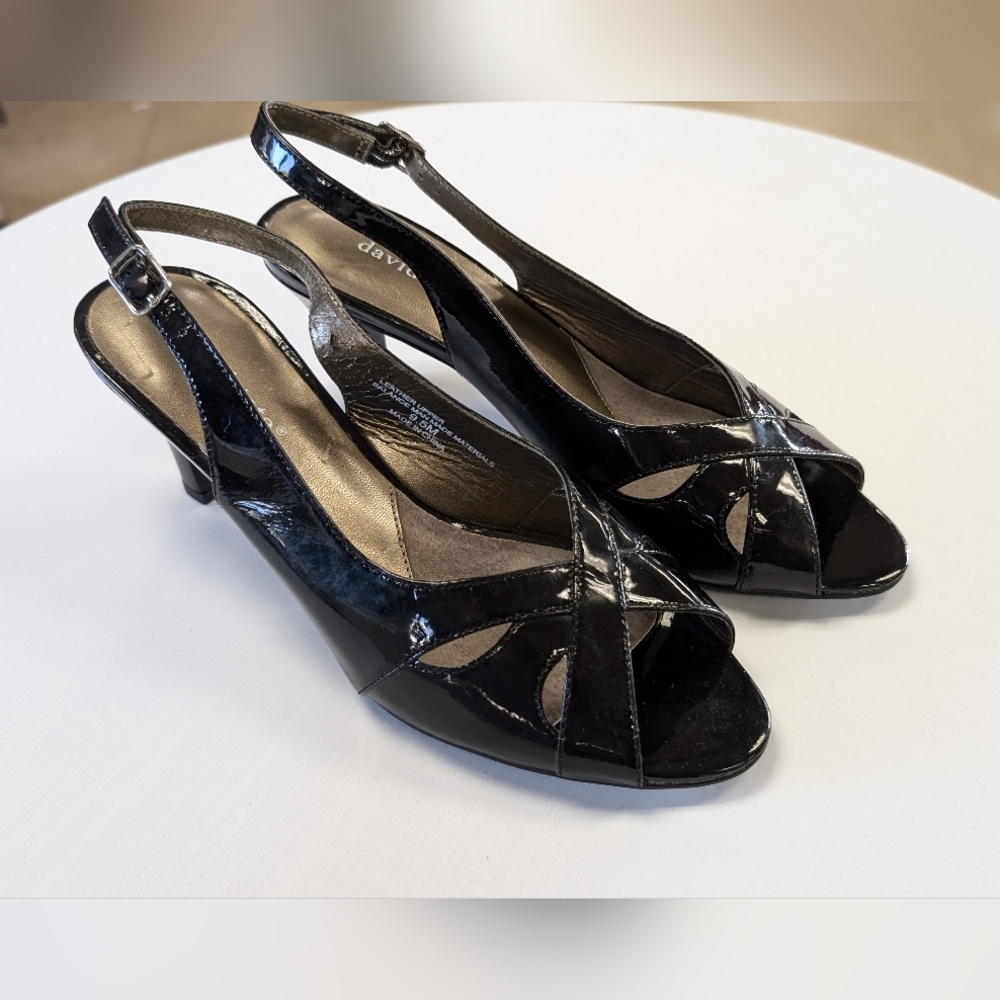 David Tate Peep Toe Black Slingback Heels